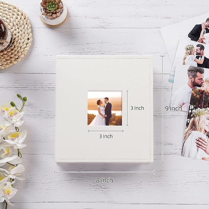 potricher Small Photo Album 4x6 200 Photos, Leather Cover, White | Leather 4x6 Picture Album with 200 Horizontal Pockets, Photo Book for Family, Wedding, Anniversary, and Baby - Image 2