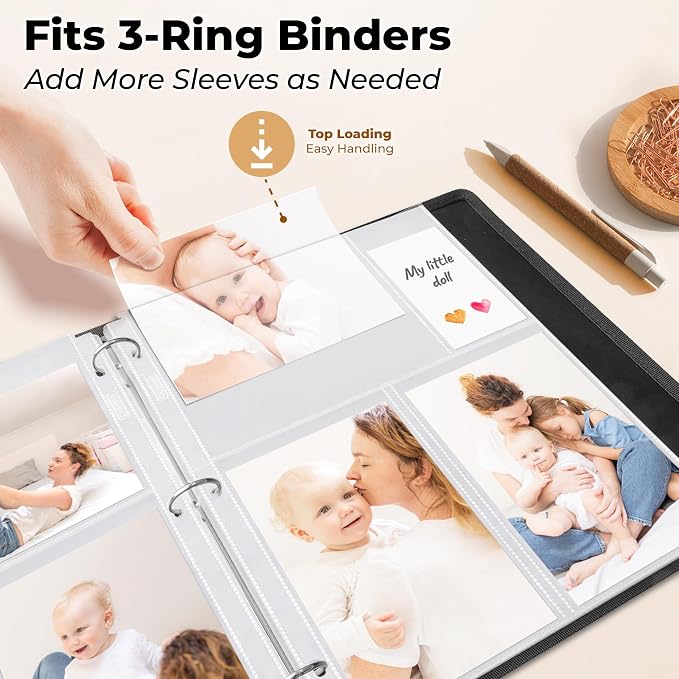 Dunwell Photo Sleeves for 3-Ring Binder, (4x6 Mixed Format, 25 Pack) for 150 Pictures, Each Photo Page Sheet Holds Six 4 x 6 Pictures or Postcards, Acid-Free Poly 4x6 Album Refill Pages - Image 4