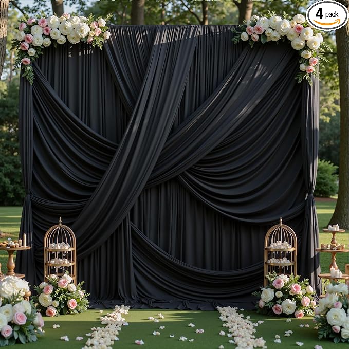 20x12 ft Black Backdrop Curtains for Weddings Parties, Birthdays and Photos by PartyVillage