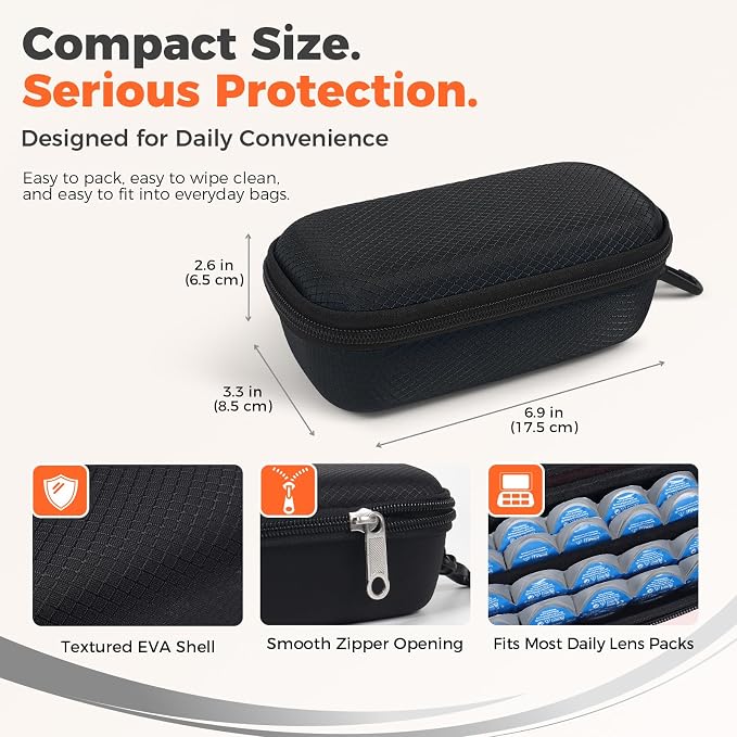 WOMACO Daily Contact Lens Case, Hard Shell Portable Contact Lens Travel Box for Disposable Daily Lenses, Left Right Separated Contact Lens Storage Organizer with Mesh Pocket (Black, for 40 pieces) - Image 7
