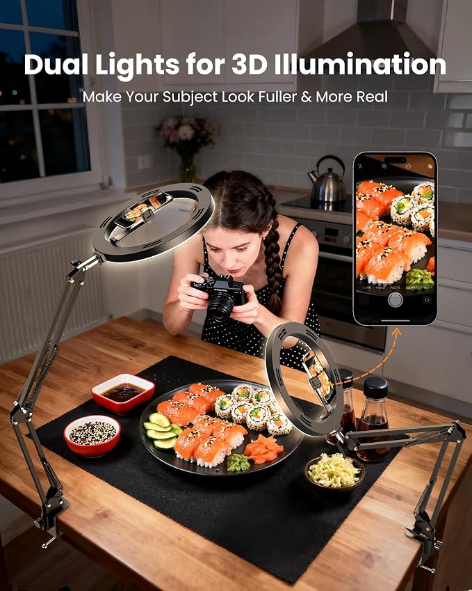 Ring Light Overhead Camera Phone Mount for Desk, Evershop 10” Selfie Light with Stand Tripod for iPhone, Light with Phone Holder for Video Recording,Zoom Meeting,Live Streaming Tiktok,YouTube (2 Pack) - Image 2