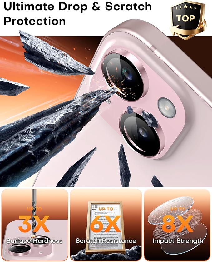 TOCOL Camera Lens Protector for iPhone 15 / iPhone 15 Plus Tempered Glass HD Individual Scratch Resistant Camera Cover Accessories Case Friendly 2 Pack（Light Pink） - Image 4
