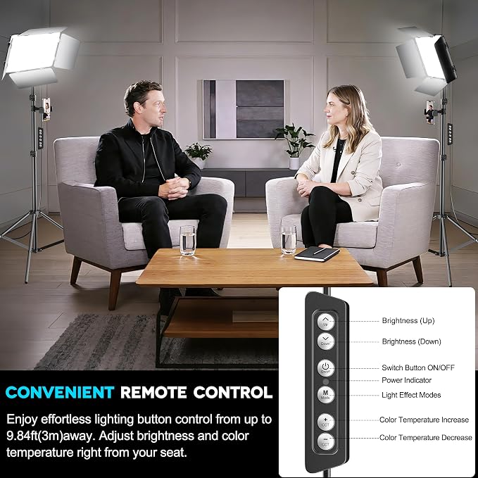 2 Pack LED Video Light Kit 79'' Tripod Light Stand, 30W 3000Lux Photography Light with Barndoor, CRI 98+ 2500K-8500K Studio Lights Panel Podcast Lighting for Video Recording/Game Live Streaming - Image 3