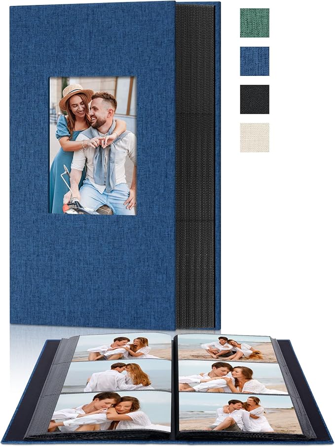 4x6 Slip In Photo Album Holds 300 Pockets Cloth Cover Navy Blue | DIY cover window, Acid free pages, PVC free pockets, Family Travel Wedding, Gift ready by Remowith