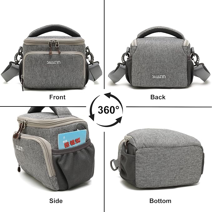Camera Shoulder Bag,Small Gray Shockproof Canvas SLR/DSLR Mirrorless Crossbody Lens Case Purse,Compact Storage Messenger Bag for Sony A7,for Canon R Series(S) - Image 7