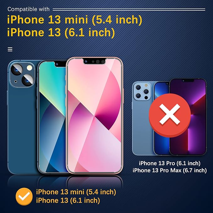 UniqueMe for iPhone 13 6.1"/13 Mini 5.4" Camera Lens Protector-Black Circle | 3 Pack-Tempered Glass, Case Friendly, New Version, Scratch-Resistant, Easy Installation - Image 2