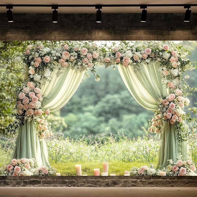 10X8ft Sage Green Floral Wall Backdrop Green Wedding Flower Arch Photography Background Spring Tea Party Backdrop Floral Girls Birthday Weeding Valentine's Day Mother's Day Event Banner Photo Props by JAWO