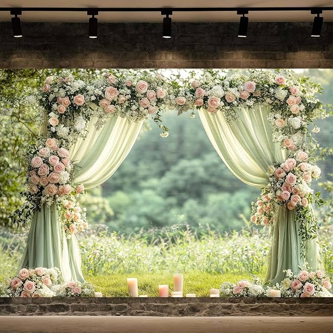 7X5ft Sage Green Floral Wall Backdrop Green Wedding Flower Arch Photography Background Spring Tea Party Backdrop Floral Girls Birthday Weeding Valentine's Day Mother's Day Event Banner Photo Props by JAWO