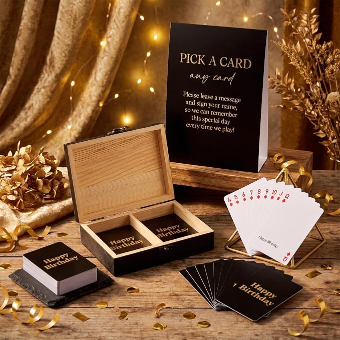 AceOrbit 57 Pack Birthday Guest Book Playing Card Set with Black Wooden Box | Signing Guestbook Alternative Personalized Blank Deck of Cards for Guest Reception Birthdays Celebration Party Games Favors - Image 2