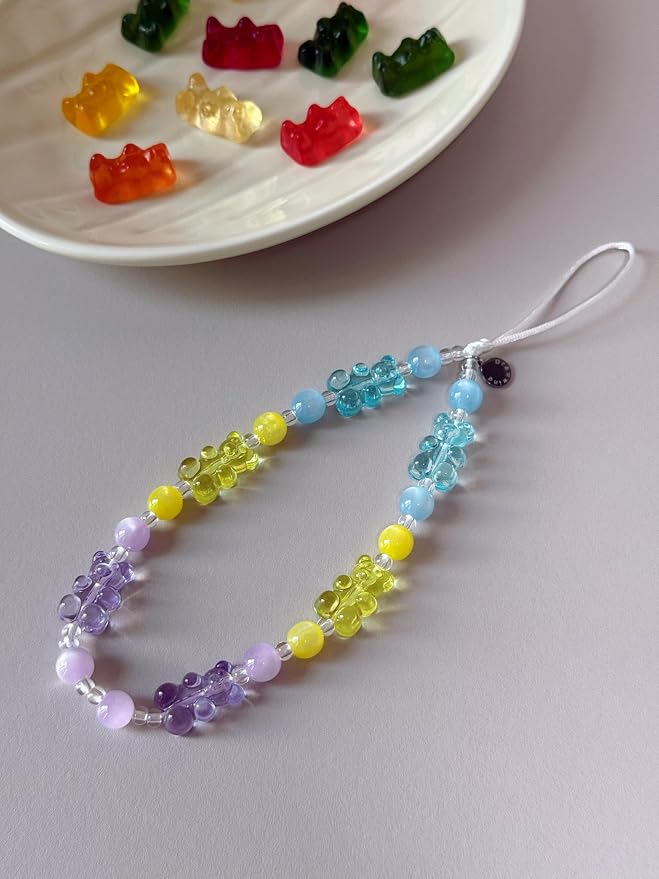 Drawwind Phone Charm Beaded Wristlet Strap Universal Cell Phone Lanyard Cute Bracelet Wrist Strap Beaded Chain String Handmade Accessories for Case Camera Bags (Gummy Bear) - Image 5