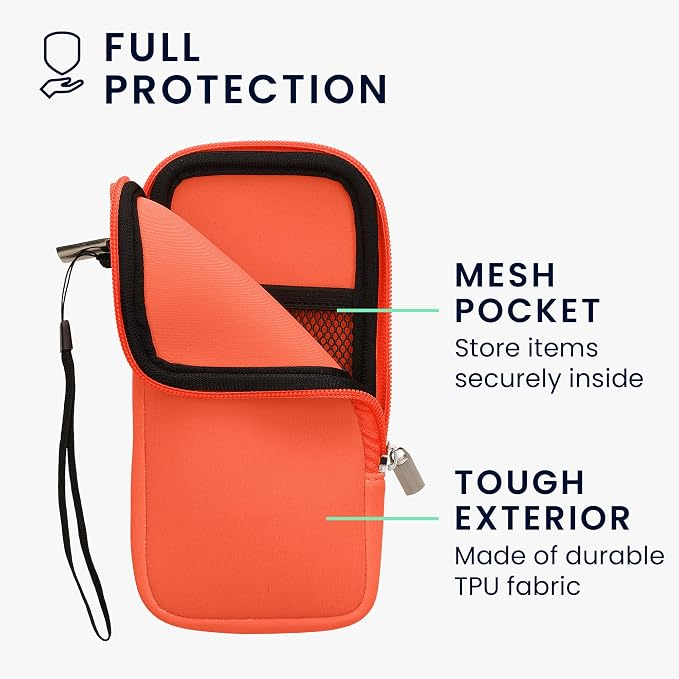 kwmobile Universal Phone Pouch Size XXL - 7" - Neoprene Smartphone Pouch with Zip - Water-Repellent Mobile Phone Case - Sleeve in Neon Coral - Image 3
