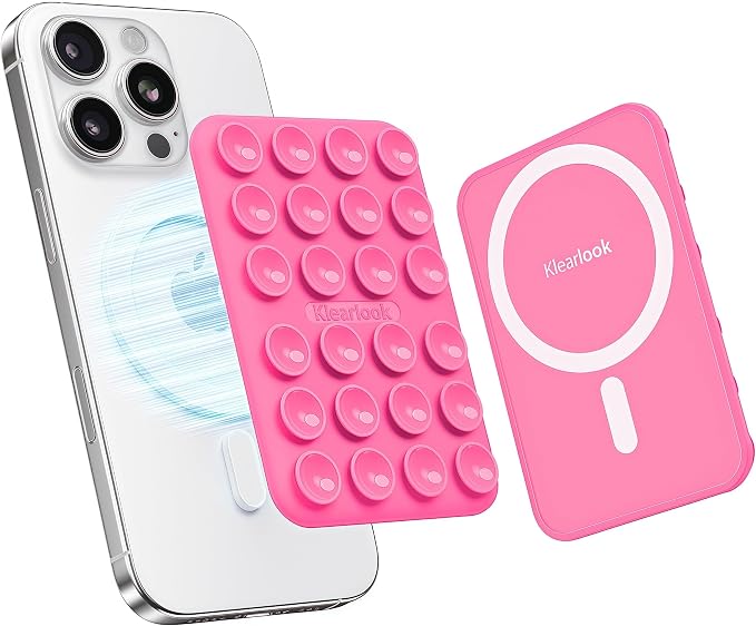 Klearlook Magnetic Suction Phone Mount for MagSafe Case, Hot Pink | Removable Sticky Phone Grip Holder for Hands-Free Makeup / Selfie / Vlog for TikTok & Instagram Influencer / Creator by KlearlookMaximizedClarity