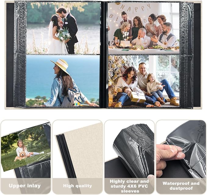 Photo Album 4x6 200 Pockets for Wedding Gifts,Linen Hardcover Picture Albums for Family Anniversary Baby Vacation Pictures - Image 5