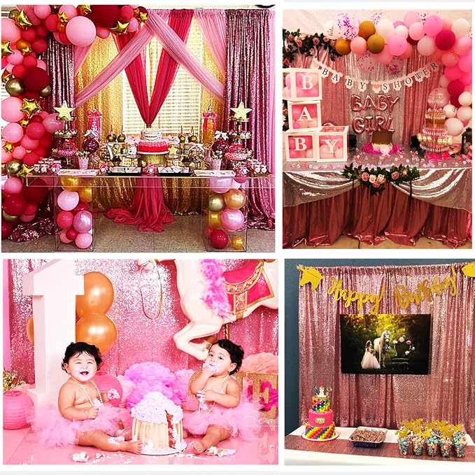 Poise3EHome Fuchsia Pink Sequin Backdrop Curtain, 2 Panels 2Ft x 8Ft Glitter Photography Background for Party Baby Shower Wedding Birthday Christmas Thanksgiving Halloween Decoration - Image 4