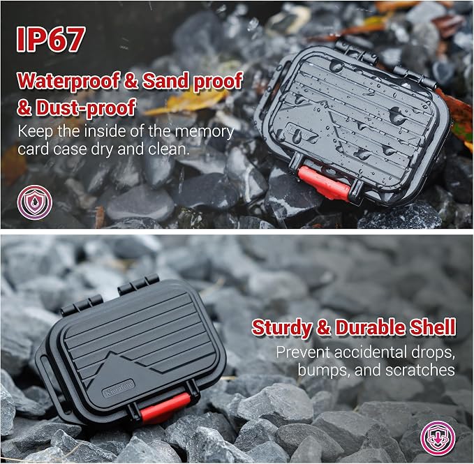 Portable Small IP67 Waterproof Memory Card Case with 12 Slots | Waterproof,with Strap,Vertical Design,Travel Camera Memory Card Holder,for 6 SD SDXC SDHC CFexpress Type A & 6 TF MSD Cards - Image 4