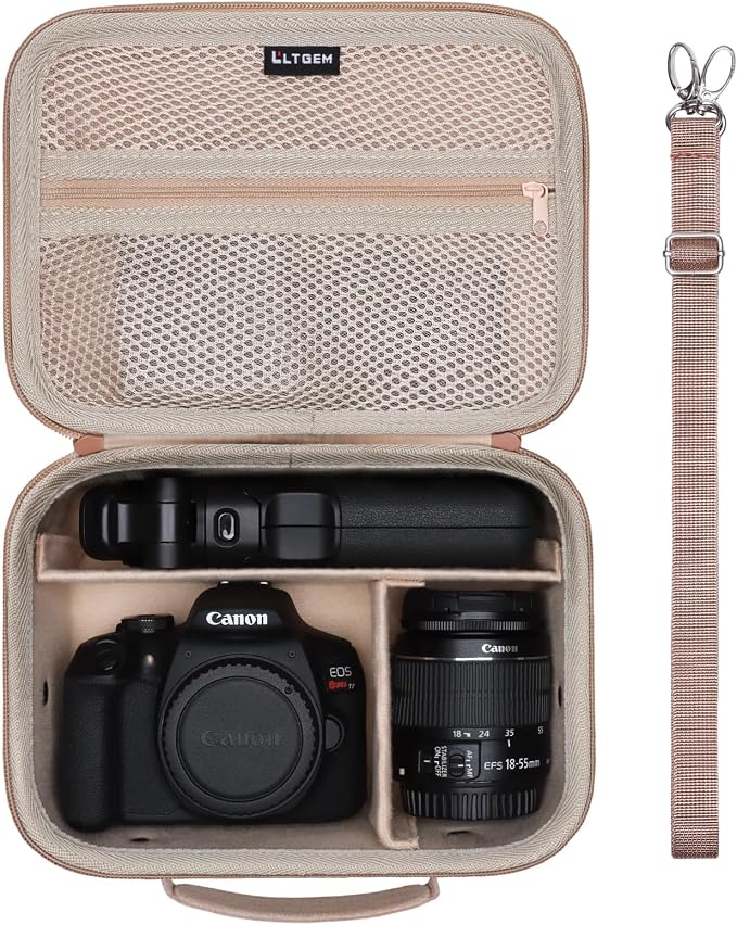 Small Camera Case Bag for Canon EOS Rebel T7/R50//R100 DSLR Camera Beige | Hard Carrying Travel Case for Canon EOS Rebel T7/R50//R100/R6 Mark II/R8/R6 Mark III/R50 V/T6/R10/R5 Mark II DSLR SLR Camera by LTGEM