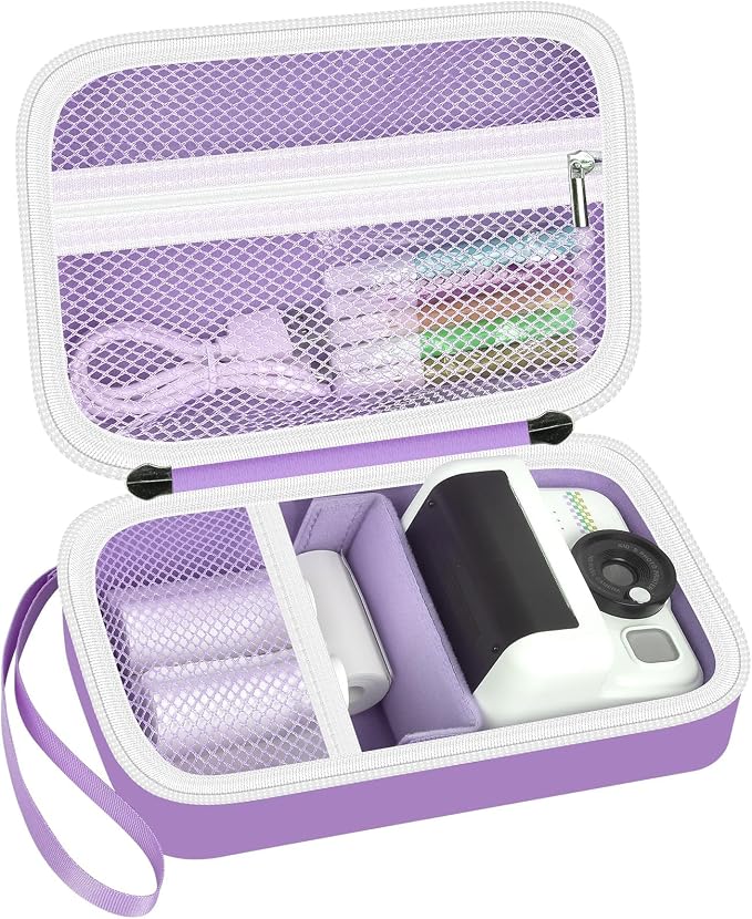 Kids Camera Case for Instant Print and Film Cameras, Purple | For Cimizi/ for GREENKINDER/ for Gofunly/ for HiMont Kid Camera, Shockproof Organizer with Removable Divider & Mesh Pockets by Grapsa