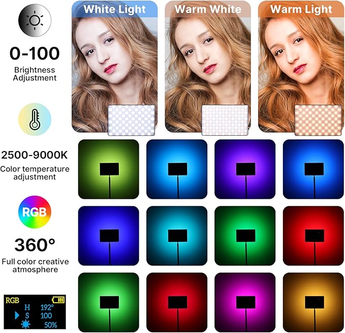 Ulanzi LT003 RGB LED Video Panel Light, 15W Big Panel 2500-9000K 8000mAh | Cri>95 360 Full Color, With Cct, Light Effects Bi- Color Modes, 120-Minute Battery Life For Content Creator Live Broadcast - Image 2