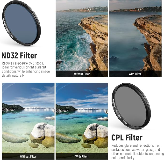 NEEWER Clip On 67mm Phone ND Filter Kit with Cold Shoe Lens Clip, CPL/ND32/6 Point Star/4 Graduated Color Filter Compatible with iPhone 17 16 16e 15 Android Samsung Galaxy S25 Ultra S24 - Image 4