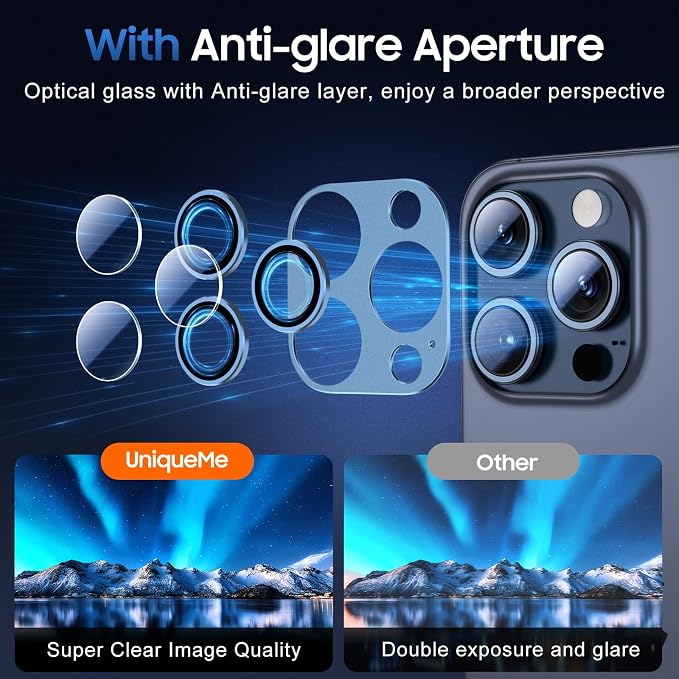 UniqueMe for 3 Pack iPhone 15 Pro/15 Pro Max Camera Lens Protector-All-Blue | Drop Protection, Case Friendly, Camera Cover Screen, Update New Version - Image 4