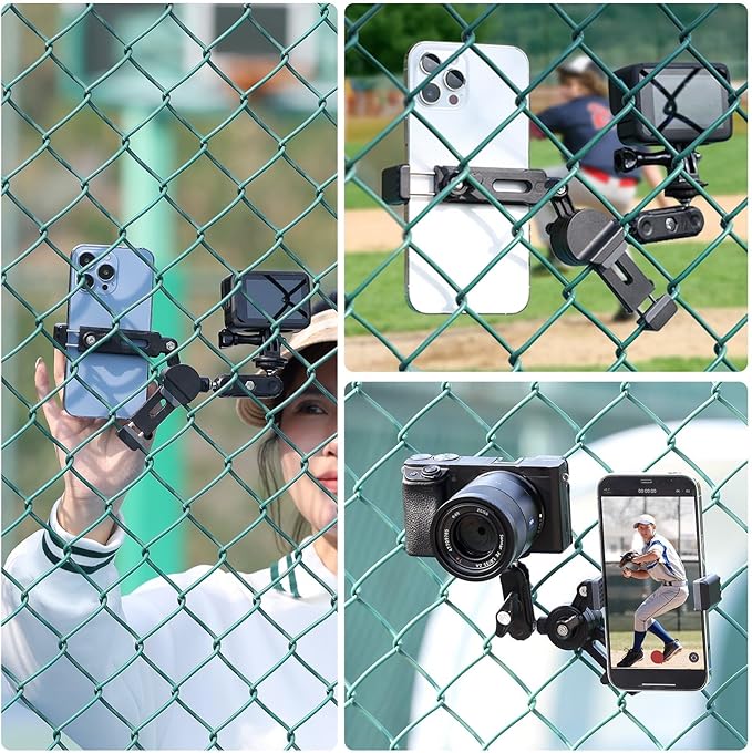 jusmo CM010 Cell Phone Fence Mount Game Changer Mounting Kit for GoPro, iPhone, AKASO, DJI Osmo Action, Insta360, Mevo Start for Recording Baseball Softball Tennis Gamechanger Streaming Kit - Image 6