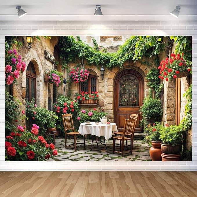 20X10ft Italian Theme Backdrop Italy Town Street Backdrop for Photography, Europe Village Town Landscape Photography Background Garden Tea Party Barnner Photo Studio Props, Color-1 - Image 4