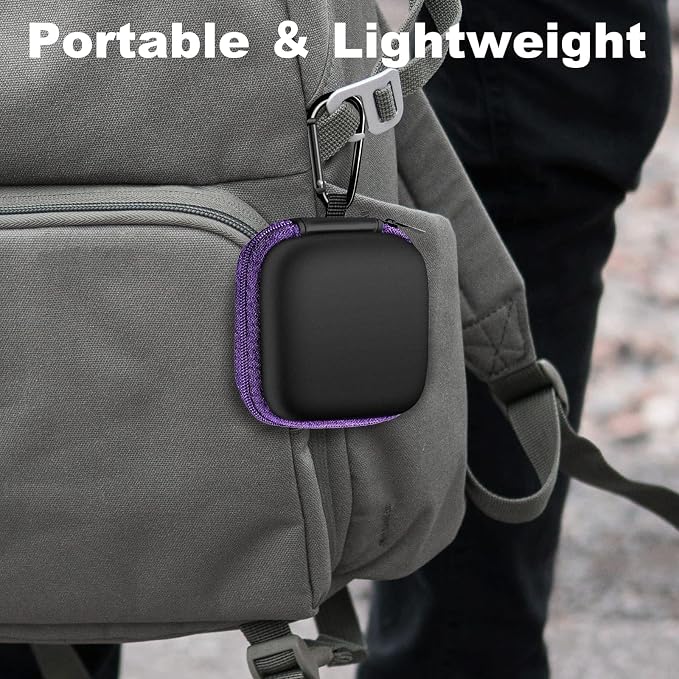 Square Earbud Case Portable EVA Carrying Case Storage Bag Cell Phone Accessories Organizer with Carabiner for Earphone, Earbud, Earpieces, SD Memory Card, Camera Chips, Tech Pouch, Purple - Image 8