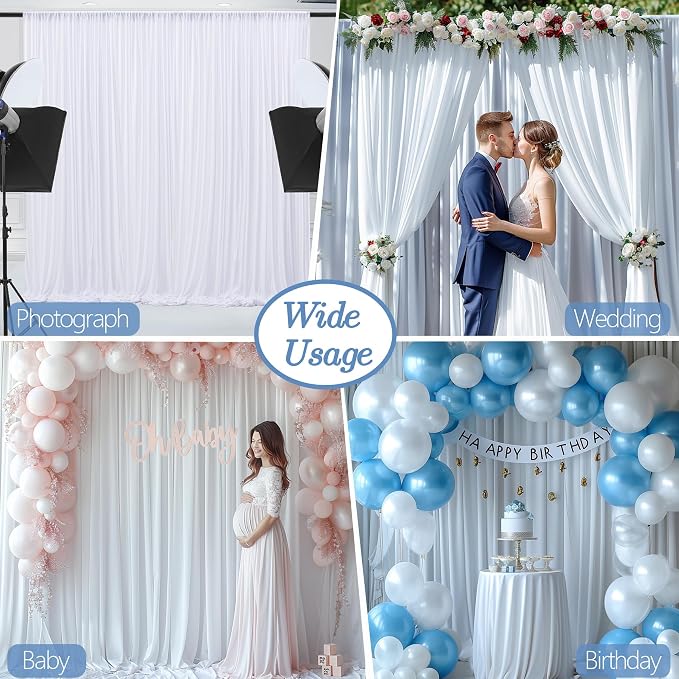 ESGOTBME 20x10ft Wrinkle Free White Backdrop Curtain for Parties Soft Fabric Drapes Wedding White Curtain Backdrop for Birthday Party Decorations Background for Photography 5x10ft, 4 Panels - Image 6