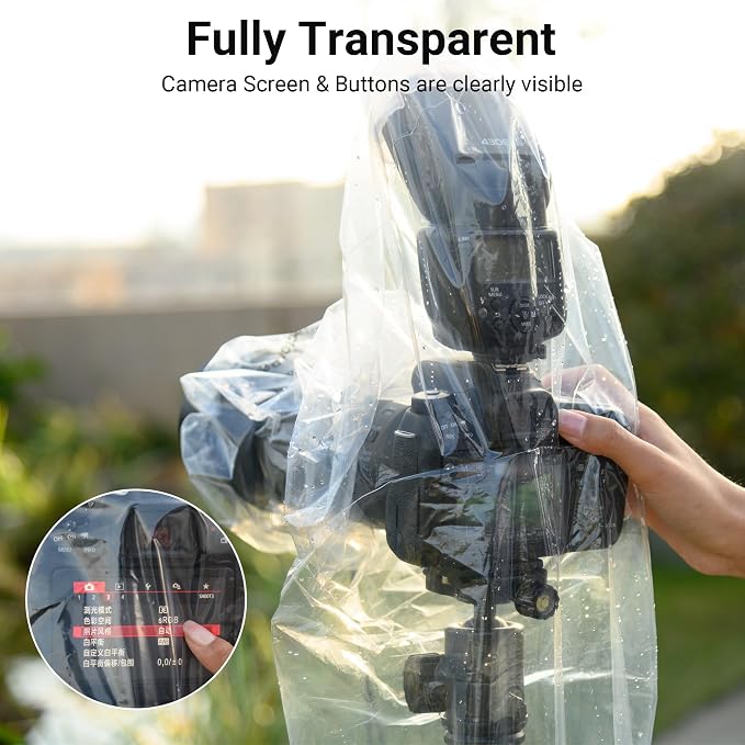 2PCS Clear Camera Rain Cover Sleeve with Flash for Camera + Lens up to 18" | Waterproof,PE Material,Dust-Proof,for Canon EOS R5 R6 Rp 5D 6D 7D 90D 80D 77D Z7II Z6II Z5 D850 D810 D780 D3500 D5600 D7500 - Image 6