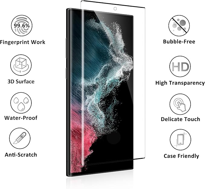 V-PORYADKU 3 Pack for Galaxy S22 Ultra Screen Protector | 9H Tempered Glass, Anti-Scratch, Fingerprint Unlock, HD Clear, Case Friendly - Image 7