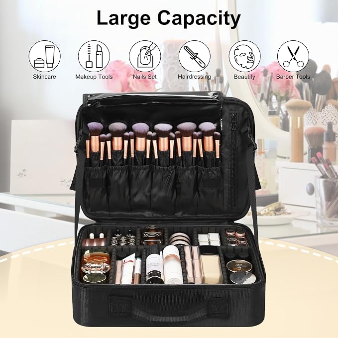 Relavel Travel Makeup Train Case Cosmetic Case Organizer Portable Artist Storage Bag with Adjustable Dividers for Cosmetics Makeup Brushes Toiletry Jewelry Digital Accessories - Image 5