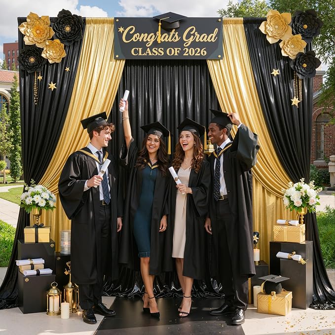 20ft x 10ft Gold Black Sequin Backdrop Curtain for Parties, Wrinkle Free Glitter Photo Backdrop Drapes 4 Panels 5x10ft Back Drop Cloth for Wedding Photography Background - Image 5