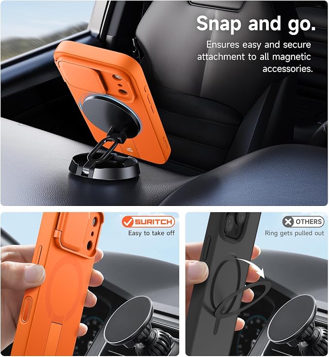 SURITCH for iPhone 17 Pro Case with Camera Control Cover, Camera Cover and Adjustable Kickstand, Compatible with MagSafe, Shockproof Bumper Protective Cases 6.3 Inch, Orange - Image 6