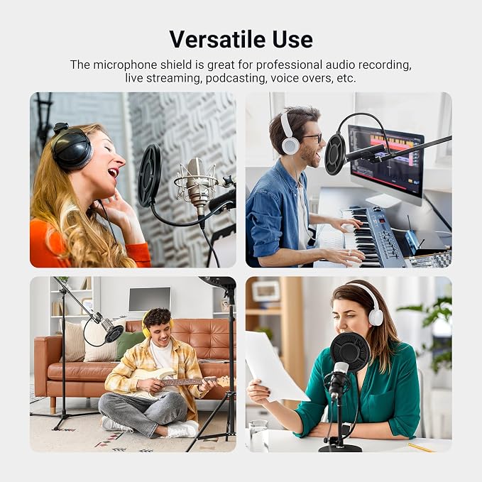 NEEWER Metal Pop Filter for Microphone, Six Layer Professional Foam Mic Isolation Shield Windscreen Cover with Flexible Arm for Podcast Live Streaming Voice Over Singing Studio Music Recording, MS044 - Image 6