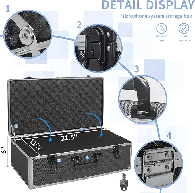 22 Inch Hard Carrying Case | Ideal for Wireless Mic System Storage & Camera Gear Transportation with Customizable Pre-Diced DIY Foam, Black - Image 2