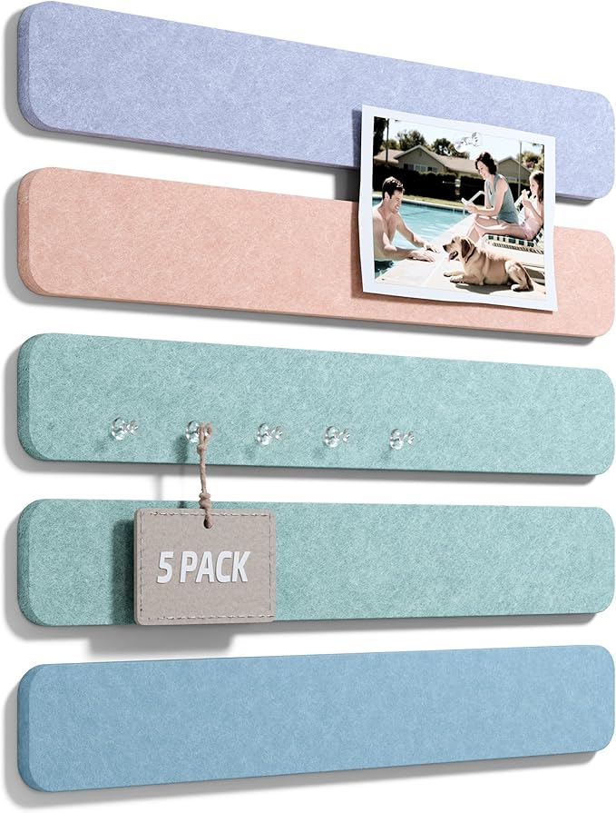 Fluxynara 13" x 2" Felt Wall Panels, Coastal Haze | 5-Pack Includes 35 Push Pins and Adhesive Tabs for Photos, Notes and Decor in Bedroom Doors, Home Office or Studios by FLUXYNARA