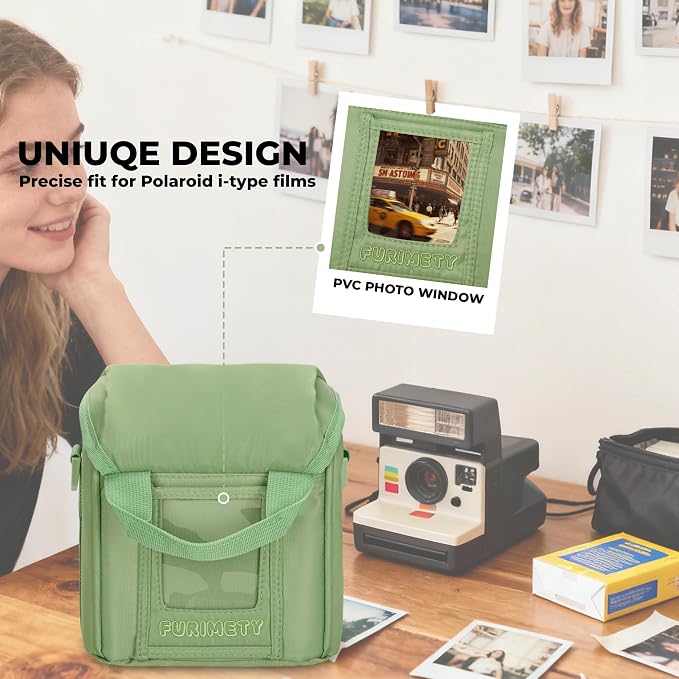 Camera Case for Polaroid Now 3rd/2nd Gen with Photo Display Window | Instant Camera Sling Bag with Clear Display Window, ilted Front Pocket, 8mm Padding, Top Handle and Adjustable Strap, Green - Image 4