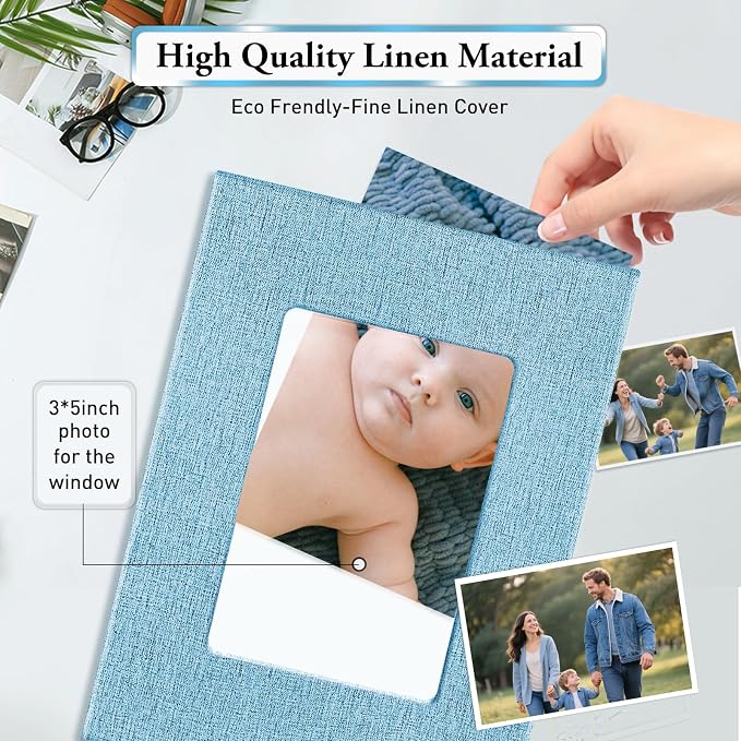 Small Photo Album 4x6,Linen Cover Slide-in Mini Photo Album Book Can Holds 100 4x6 Photos with 50 Black Sheets for Baby Family Pictures Artwork or Postcards Storage (Denim Blue) - Image 5