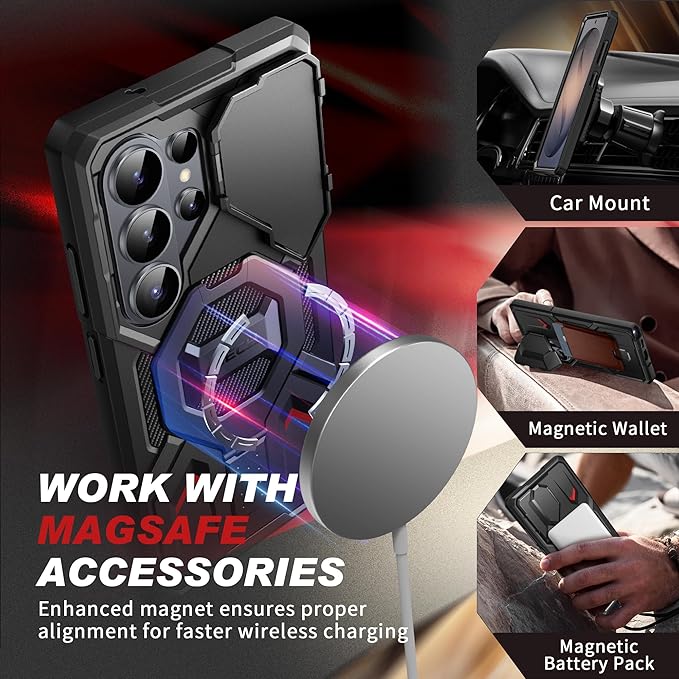 TONGATE Magnetic Stand for Samsung Galaxy S26 Ultra Case, Compatible with Magsafe, [Camera Cover & 2 Front Frames][Military Drop Protection] S26 Ultra Case Built-in Screen Protector & Belt Clip, Black - Image 3