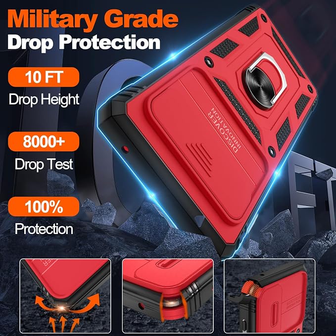 Gritup for Google Pixel 6 Phone Case: Pixel 6 Phone Case with 2*Screen Protector | Magnetic Stand & Slide Camera Cover | Shock Proof Military-Grade Funda para Google 6 Cover, Red+Black - Image 2