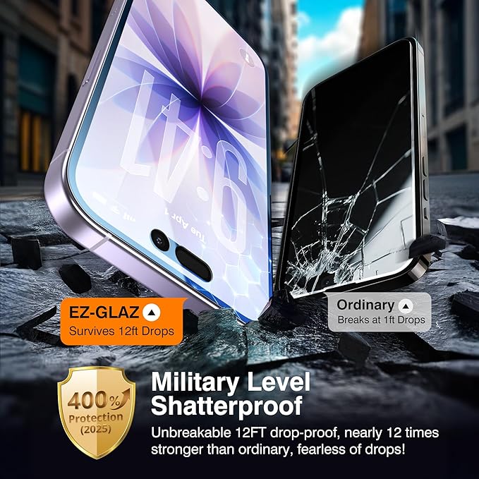 EZ-GLAZ-4+2 Pack for iPhone 17 Privacy Screen Protector (6.3") | 2-Pack Lens Protectors, Alignment Kit, Easy Installation, 9H+ Tempered Glass, Scratch Resistant, 28° Privacy Protection - Image 4