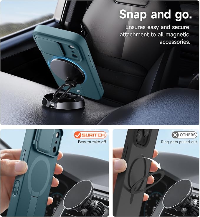 SURITCH for iPhone 17 Pro Case with Camera Control Cover, Camera Cover and Adjustable Kickstand, Compatible with MagSafe, Shockproof Bumper Protective Cases 6.3 Inch, Lake Green - Image 7