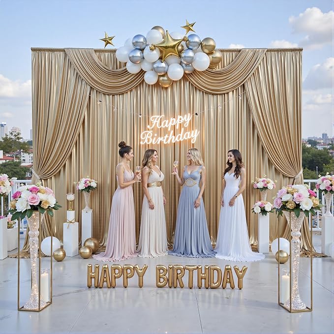 10x10FT Champagne Sequin Backdrop Curtain for Party - 2 Panels 5x10FT Wrinkle-Free Shimmer Drapes for Birthday, Wedding, Christmas, Decorations & Photography - Image 3