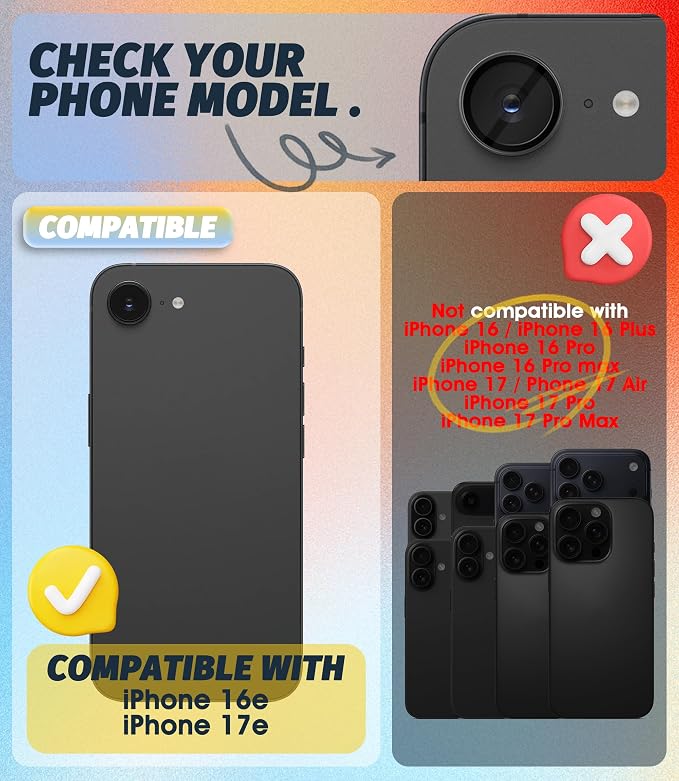 (3 Pack) Orzero Camera Lens Protector for iPhone 17e / iPhone 16e, [EZ Install] [Case-Friendly] 9H Tempered Glass CD Pattern Lens Cover Accessories, Military-Grade Shockproof, HD Clarity Anti-Glare - Black - Image 2