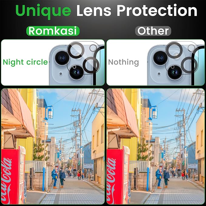 Romkasi 3 Pack Privacy Screen Protector for iPhone 14 6.1 Inch with 3 Pack Camera Lens Protector, Anti Spy Tempered Glass Film, Anti-Scratch, Touch Sensitive, Case Friendly - Image 5