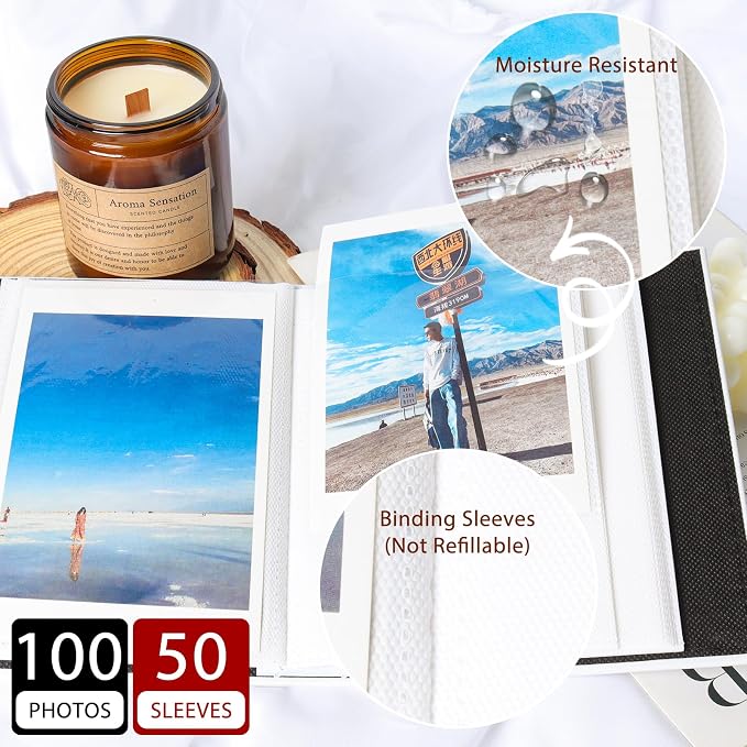RECUTMS 4x6 Photo Album 100 Pockets Leather Small Albums for Family Beige | White Page, Hold 100 Vertical Photos, Travel Anniversary Wedding Picture Book, DIY Front Window, Birthday Graduation Gifts - Image 5