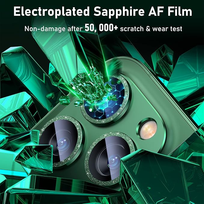 UniqueMe for iPhone 13 Pro/13 Pro Max Camera Lens Protector - Alpine Green | Strong Drop Protection, Not Easy to Fall-off, Metal Ring, Tempered Glass, Rear Camera Screen Cover, Alpine Green - Image 4