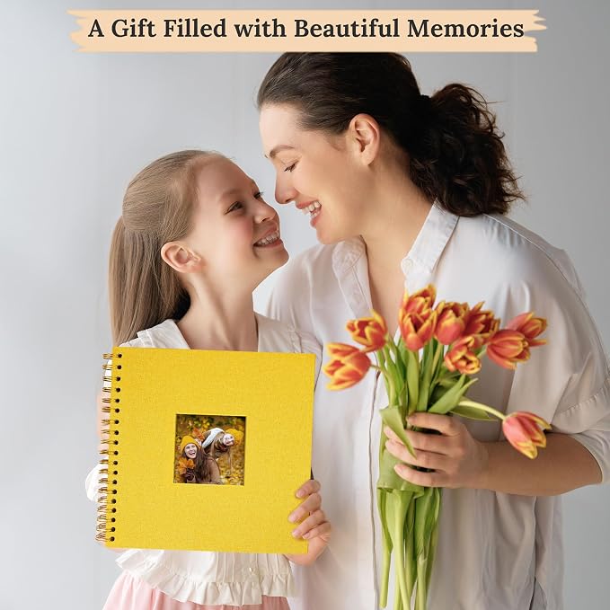 12"x12" Scrapbook Photo Album Linen Cover 40 Sheets 80 Pages White Paper | Yellow Hardcover Kraft White Pages Memory Book, for Travel Wedding Guest Book Christmas Baby Shower Fits 4x6 & Instant Photos - Image 8