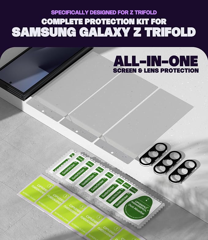 Orzero (3+3) Compatible for Samsung Galaxy Z TriFold, 3 Pack Front Screen Protector + 3 Pack Camera Lens Protector, Tempered Glass 9H High Definition Anti-Scratch Bubble-Free - Image 6
