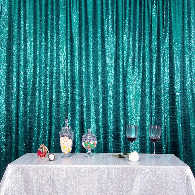 SquarePie 6x8ft Teal Sequin Backdrop, High Density Non-Transparent Glitter Curtain for Photography, Birthday, Wedding Party Decorations, Thick Solid Background with 4" Rod Pocket, 1 Panel - Image 9